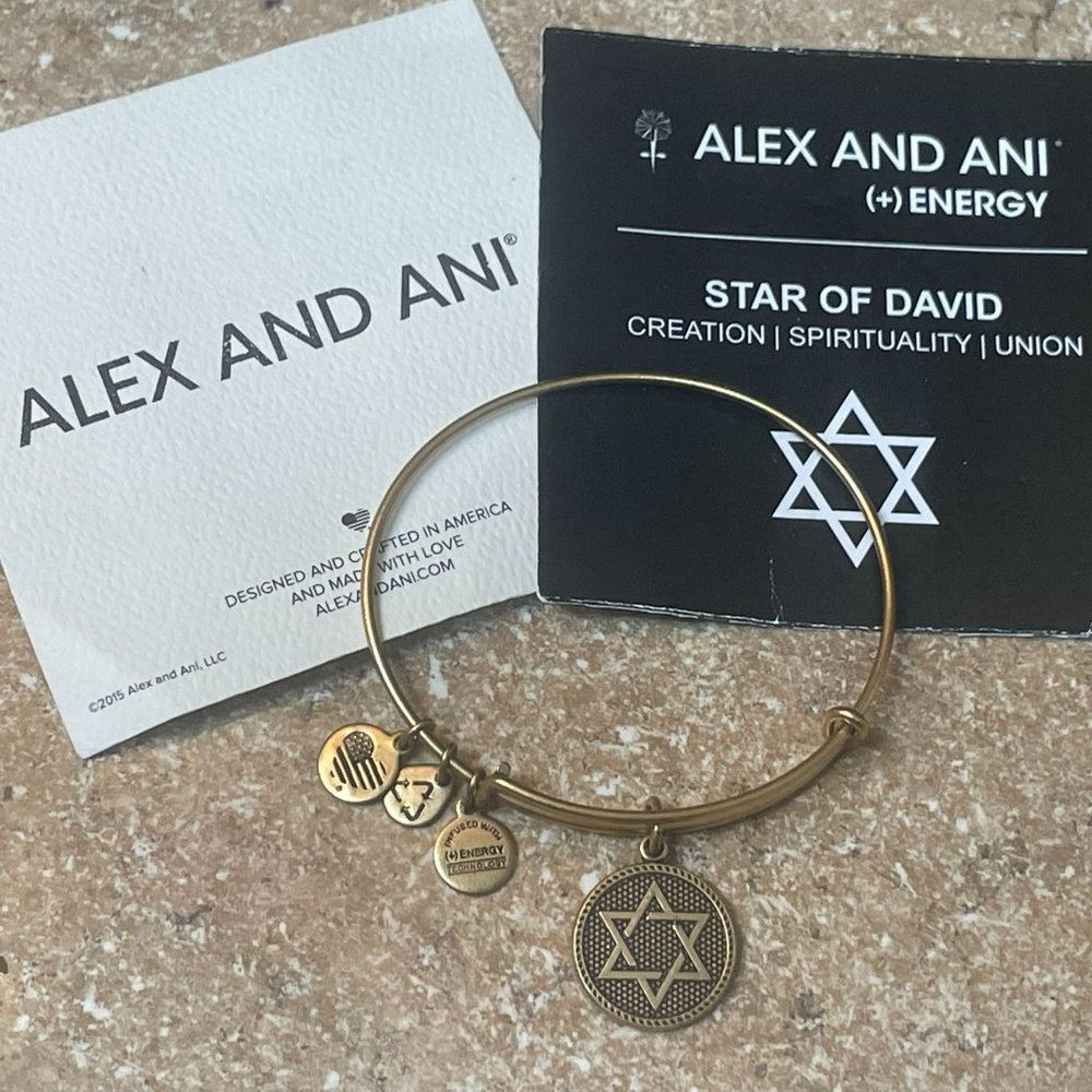 ALEX & ANI ENERGY STAR OF DAVID ANTIQUE GOLD TONE BRASS COLOR ADJUST BRACELET